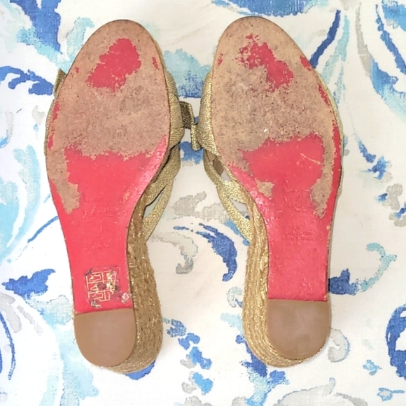 Christian Louboutin Gold Wedge Espadrilles Sandals - Picture 4 of 6